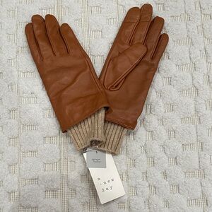 🆕- Leather / Knit Gloves - Cognac Brown